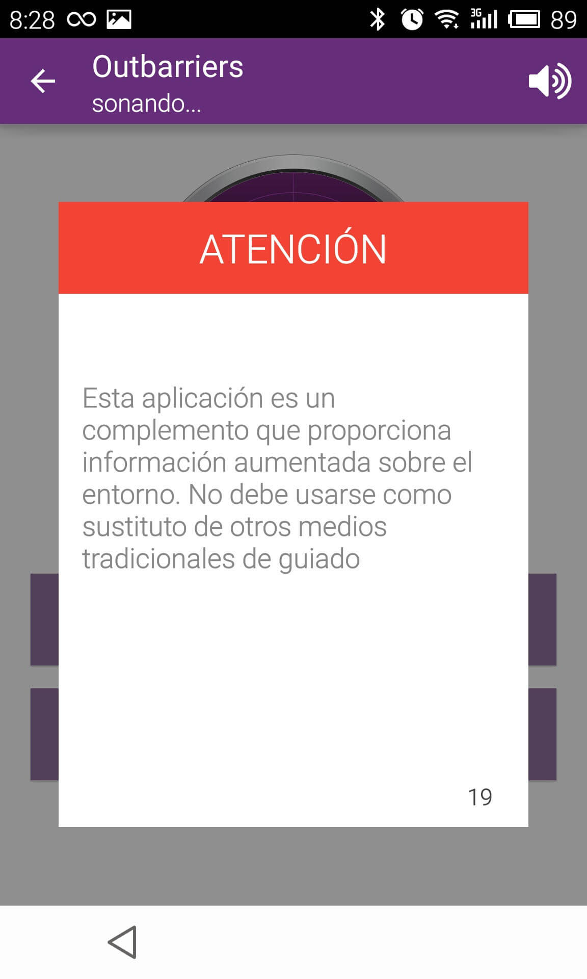 Alerta de descarga de responsabilidad - Captura de pantalla Outbarriers App